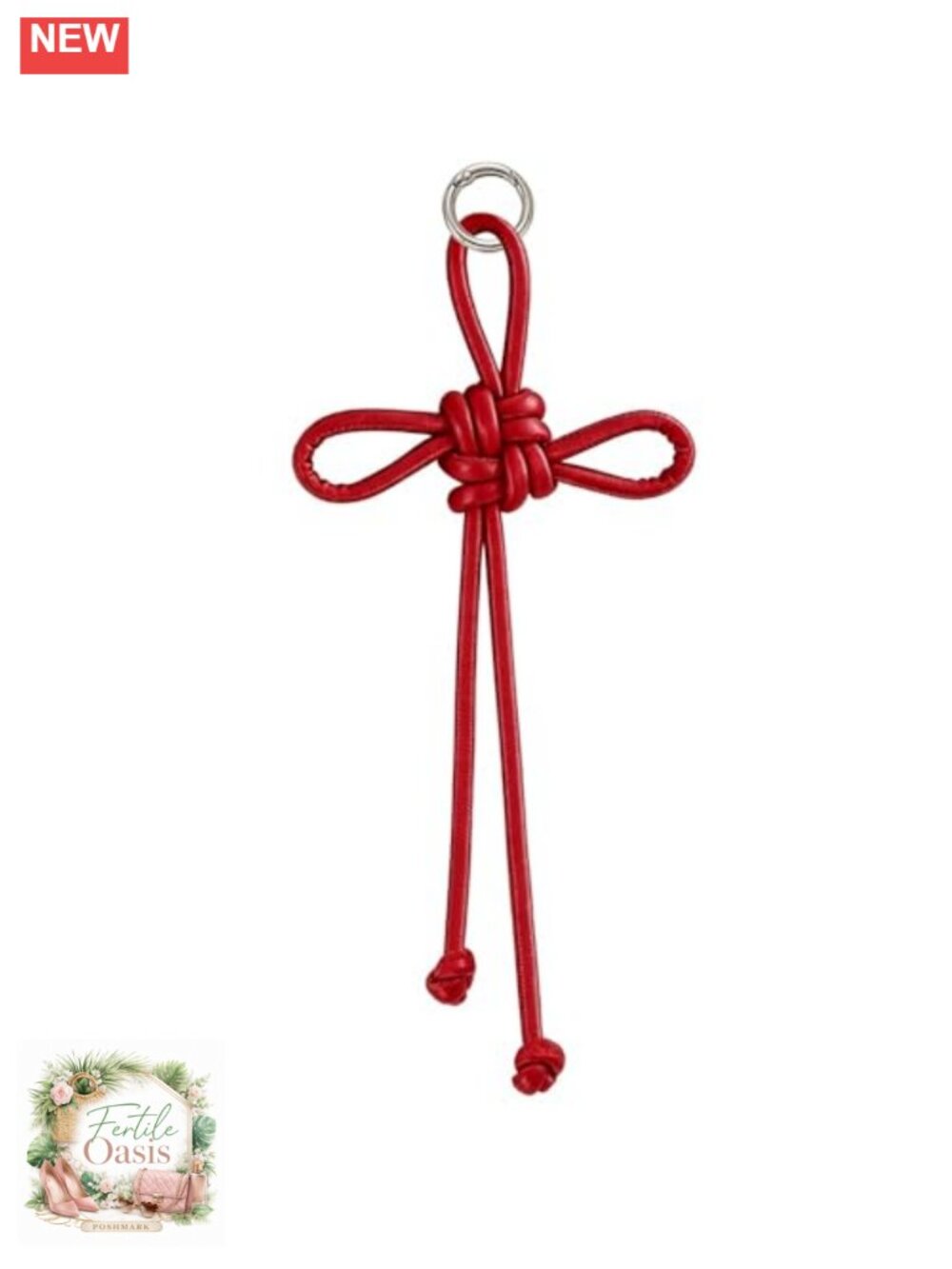 Handmade Woven PU Leather Ruyi Knot Bag Charm Keychain with Lobster Clasp